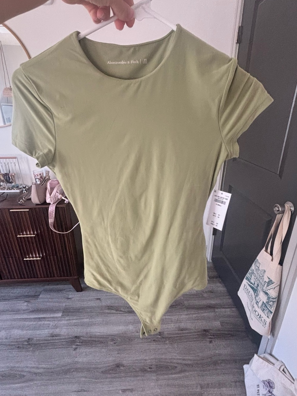 Abercrombie & Fitch Light Olive Green Short-Sleeve Bodysuit